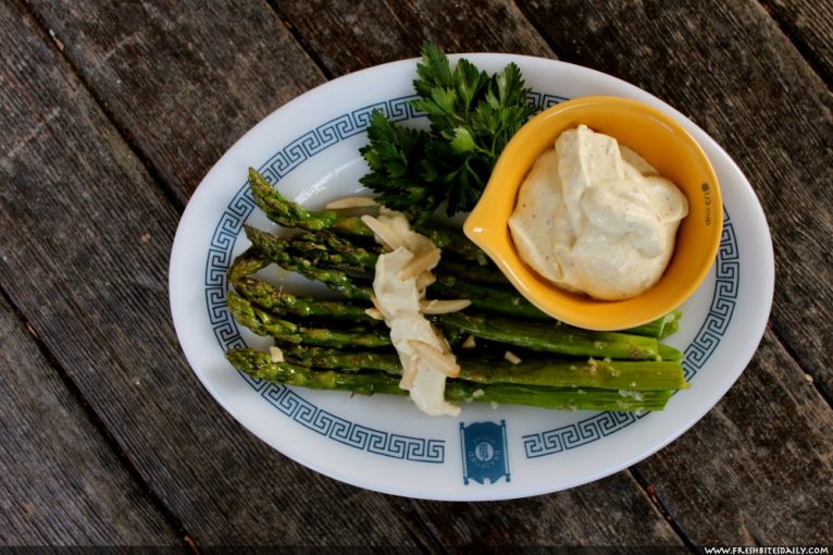 Roasted asparagus with creamy mustard sauce